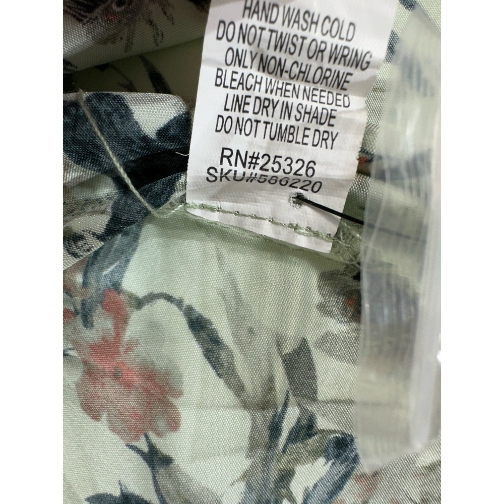 World Market Blouse L/XL Mint Green Peacock Bird Floral Pleated 3/4 Sleeve - Picture 4 of 8